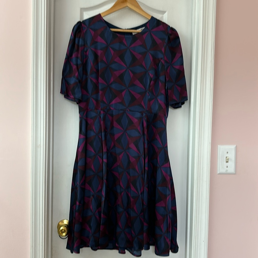 100% silk L. K. Bennett Janeva Silk Geometric Fit & Flare Print Dress.